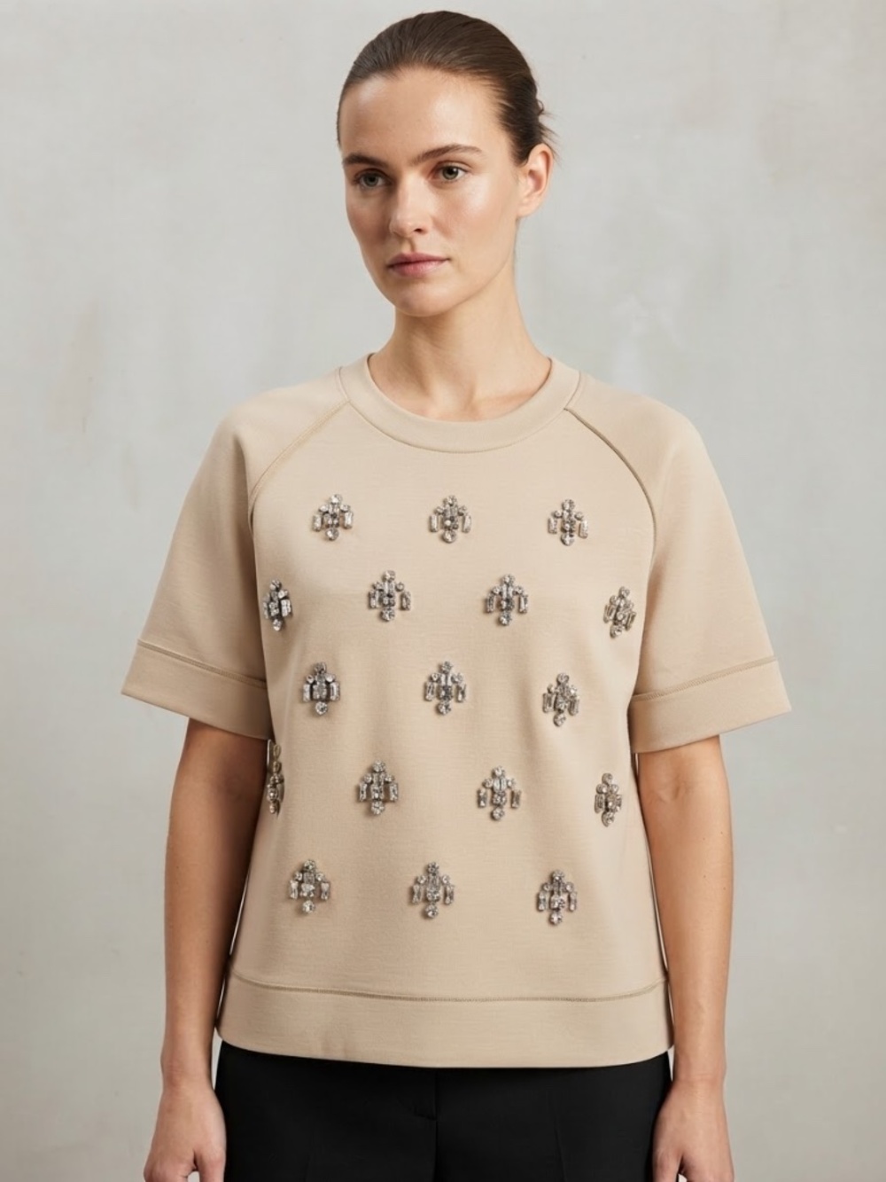 Malene Birger Dittalo Beige Crystal Embellished Top Size Small